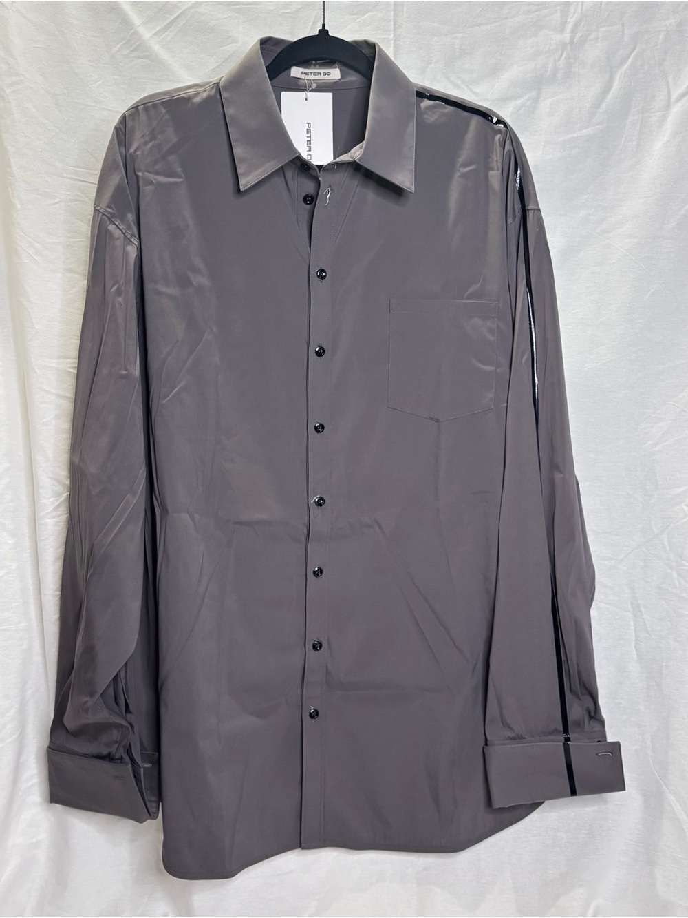PETER DO Men’s Charcoal Side Stripe French Cuff Button-Down Shirt Sz L
